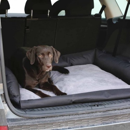 Cama cinza em formato de carro para cães