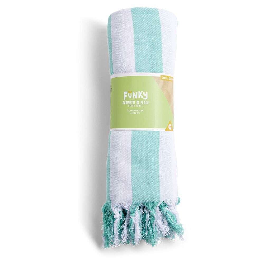 Fouta de plage 2 personnes marinière blanc et vert 200x200cm