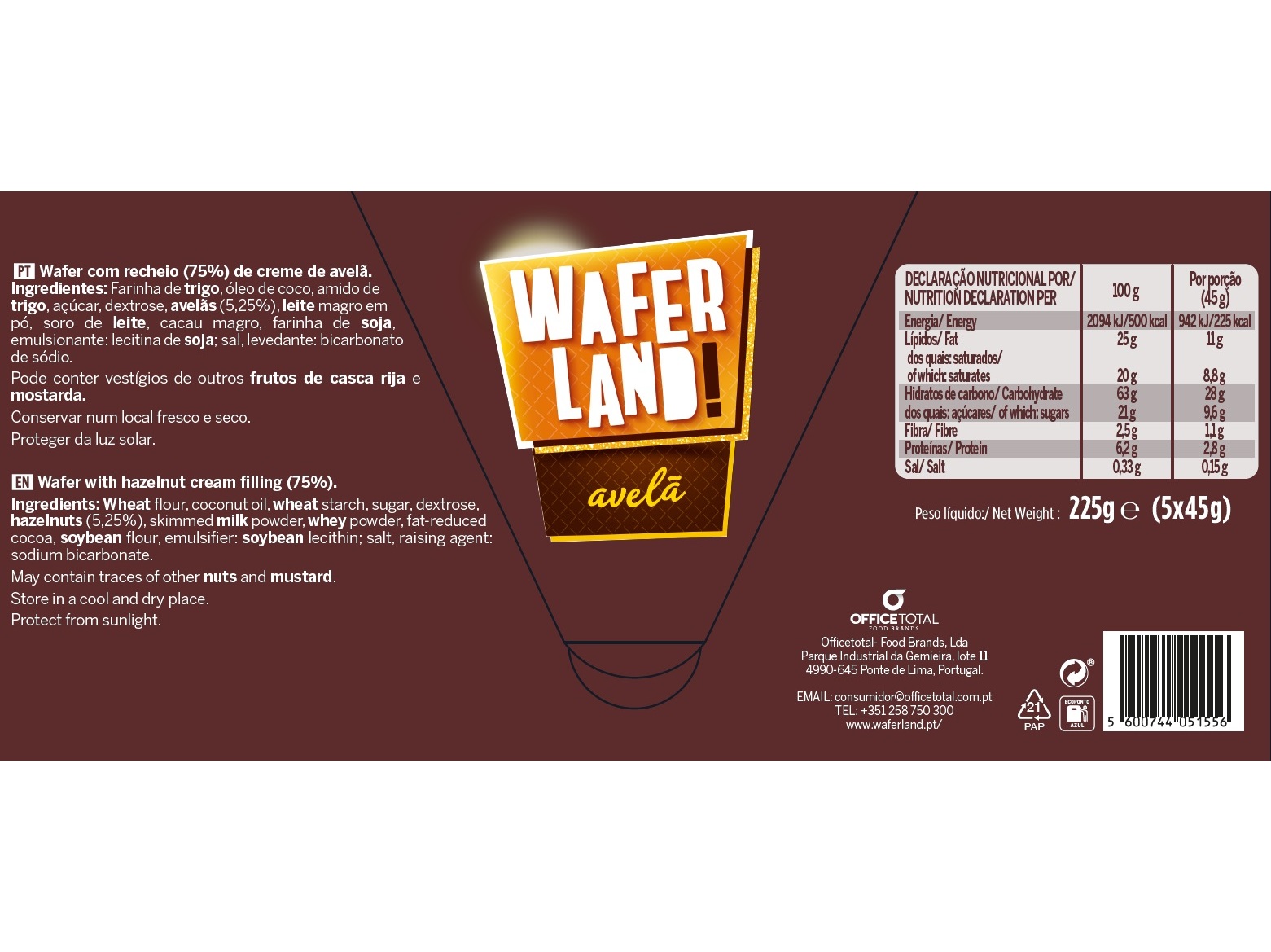 WAFFERS WAFERLAND AVELÃ 225 G
