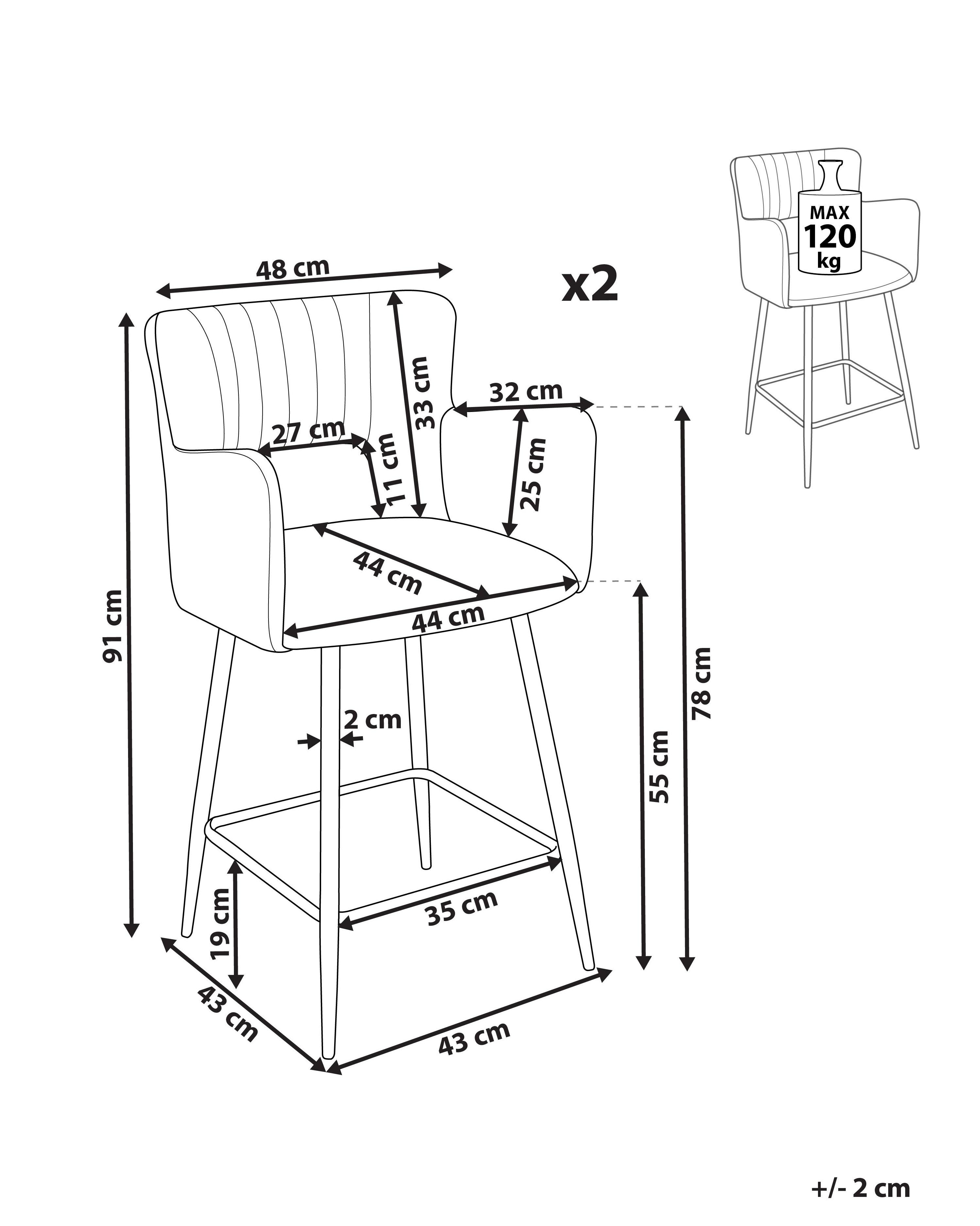 Set van 2 barstoelen SANILAC Fluweel Lichtgrijs