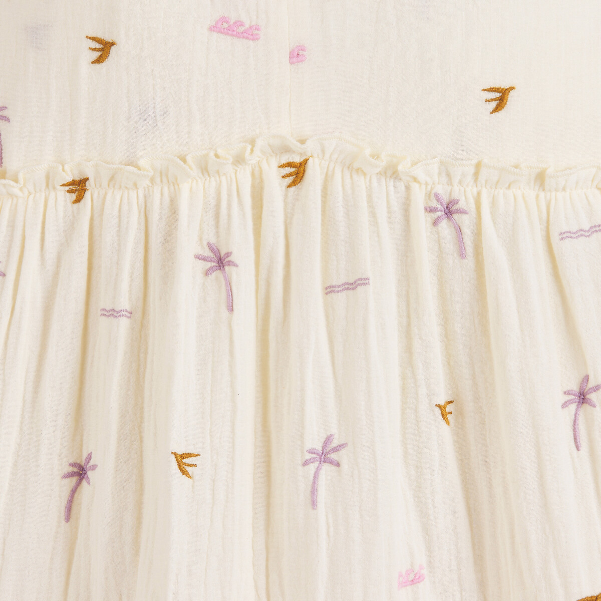 COLEÇÃO LA REDOUTE<br>Vestido de algodão com alças finas e babados