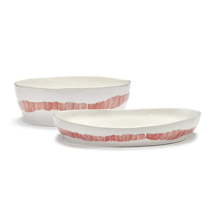 Serax - Feast Salatschale, white / red stripes