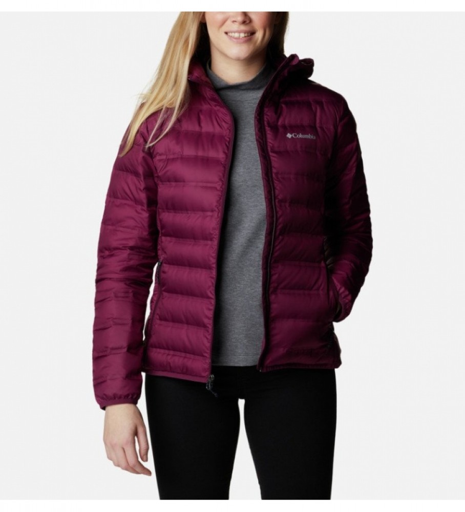Jaqueta de plumas Columbia Lake 22 com capuz, cor bordô