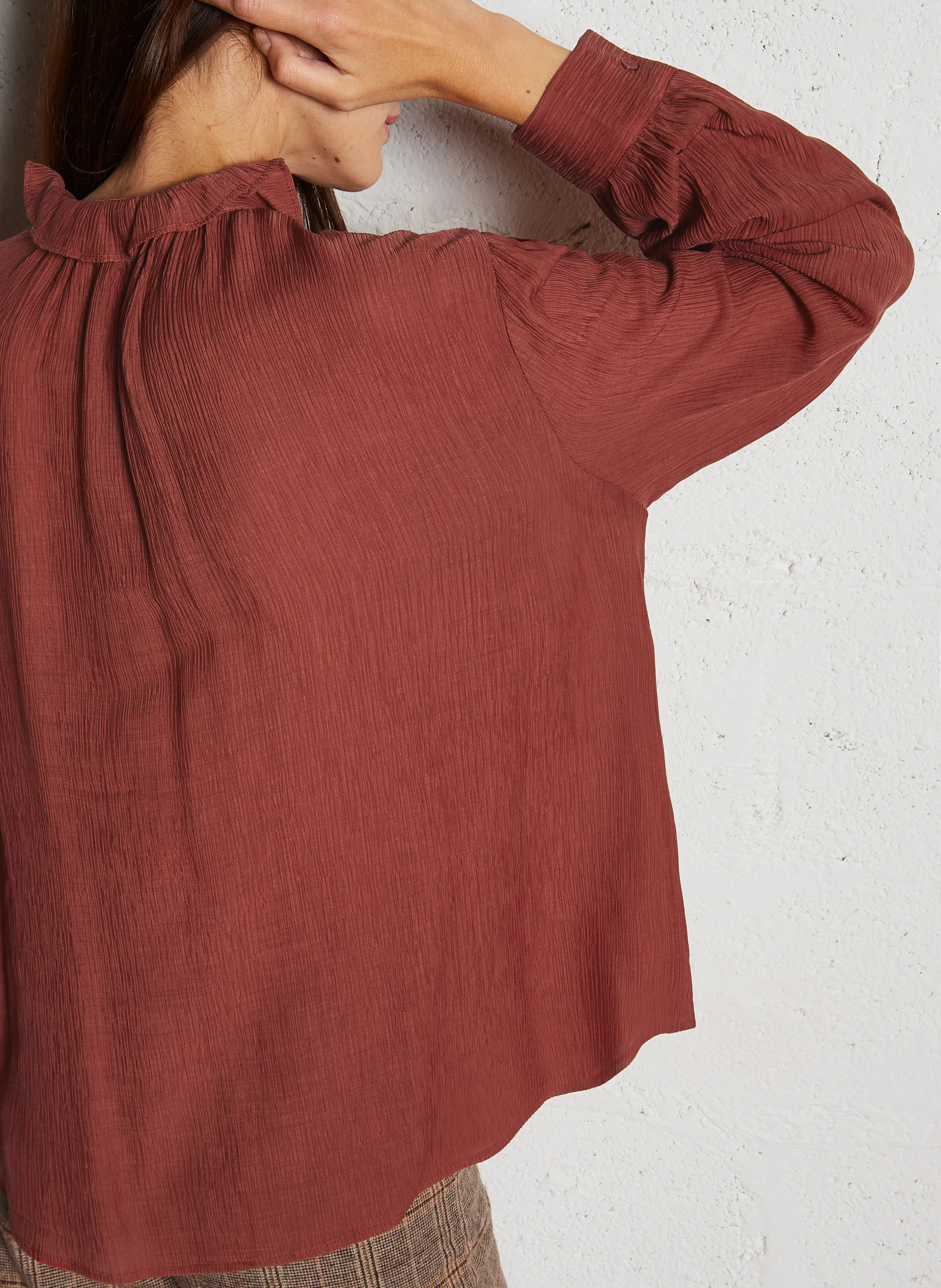 Chemise ample col rond| Orange