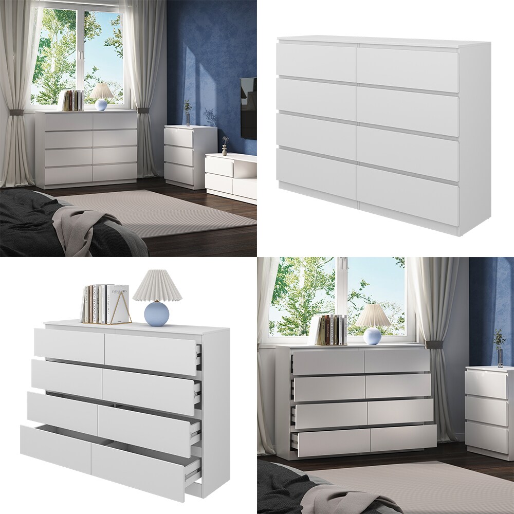 Vicco Kommode Calisto Weiß 138 x 101,5 cm mit 8 Schubfächer Sideboard Schrank