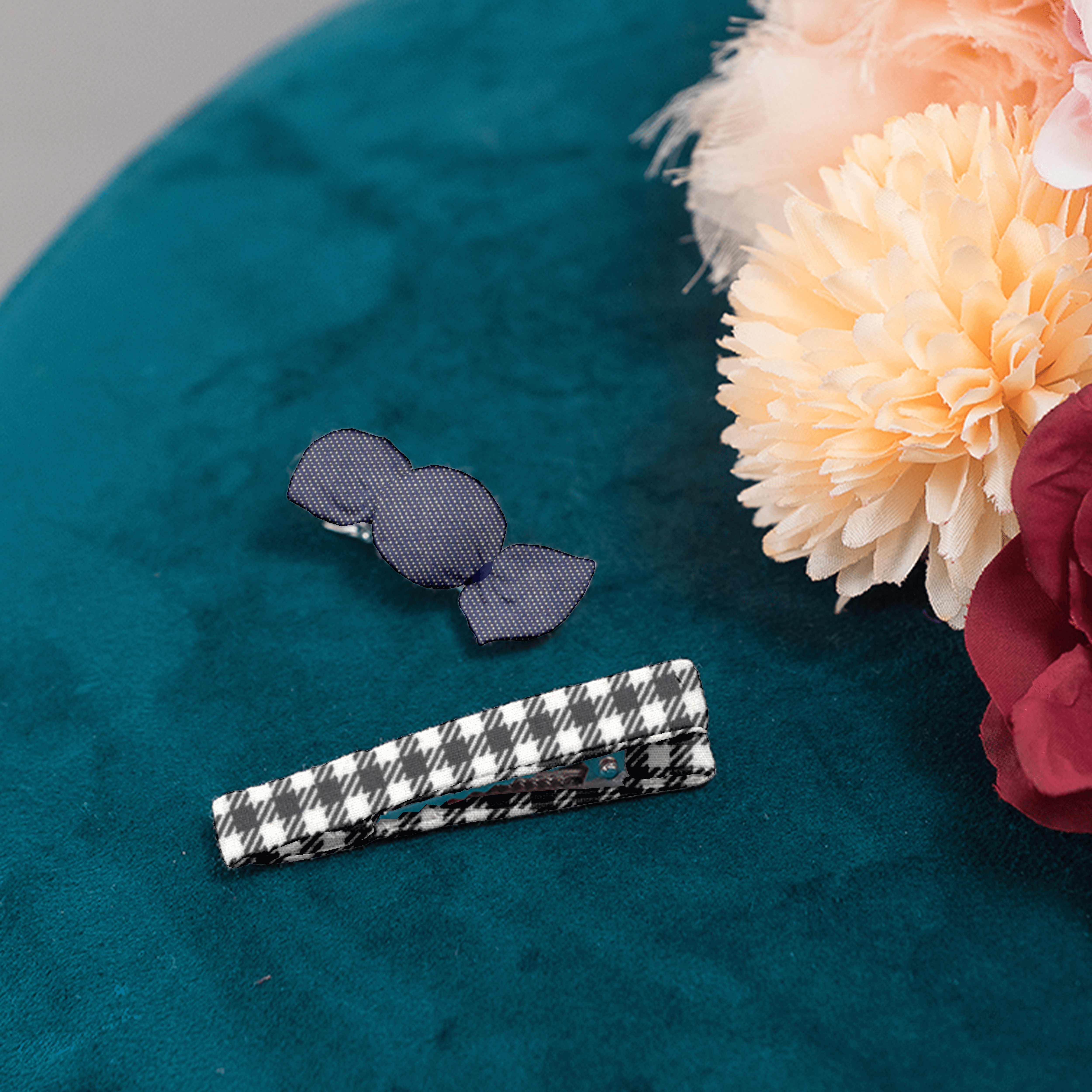 Barrette Croco Tissu Vichy Noir