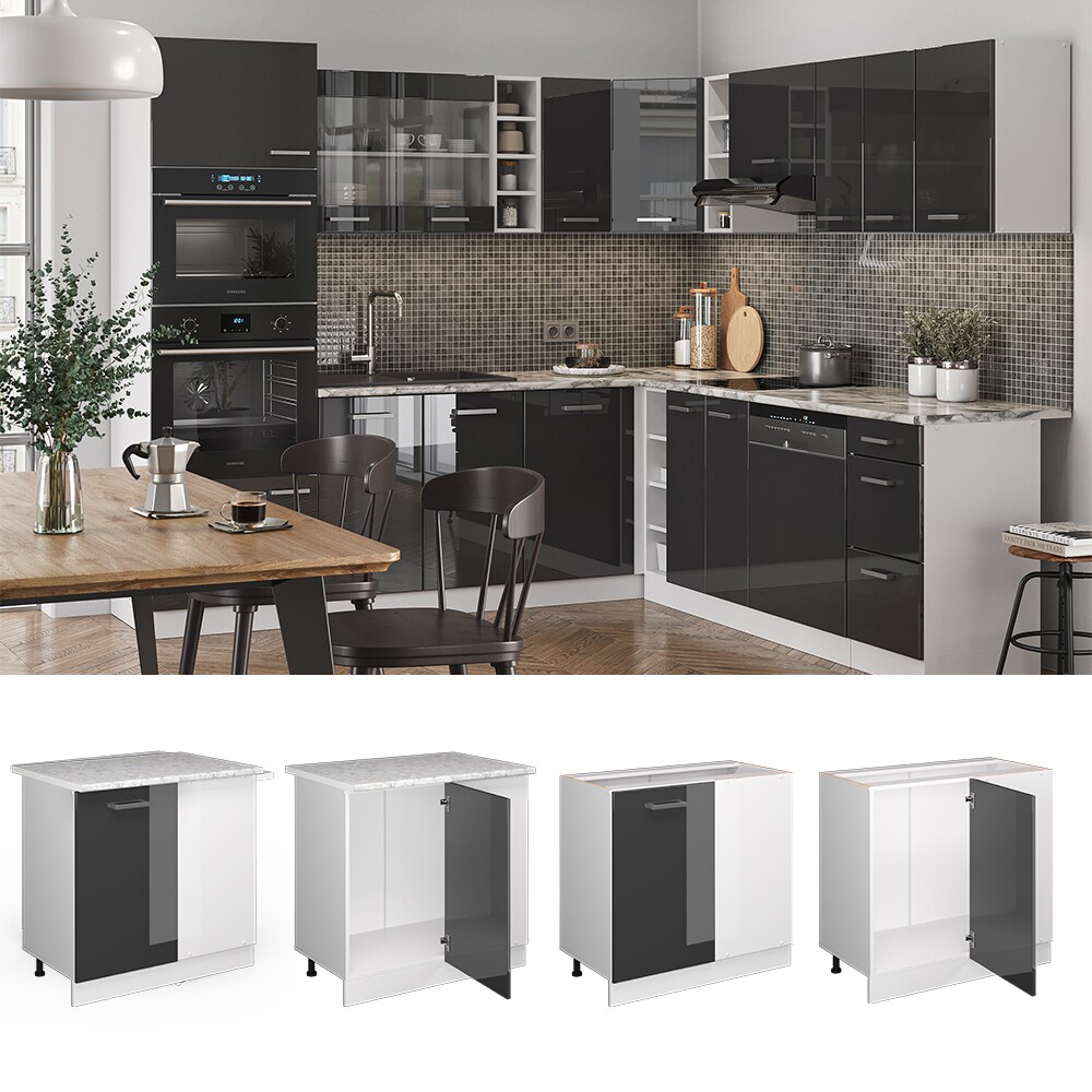 Vicco Eckunterschrank Küchenschrank Küchenzeile R-Line 86 cm Weiß Anthrazit Tür Hochglanz Arbeitsplatte