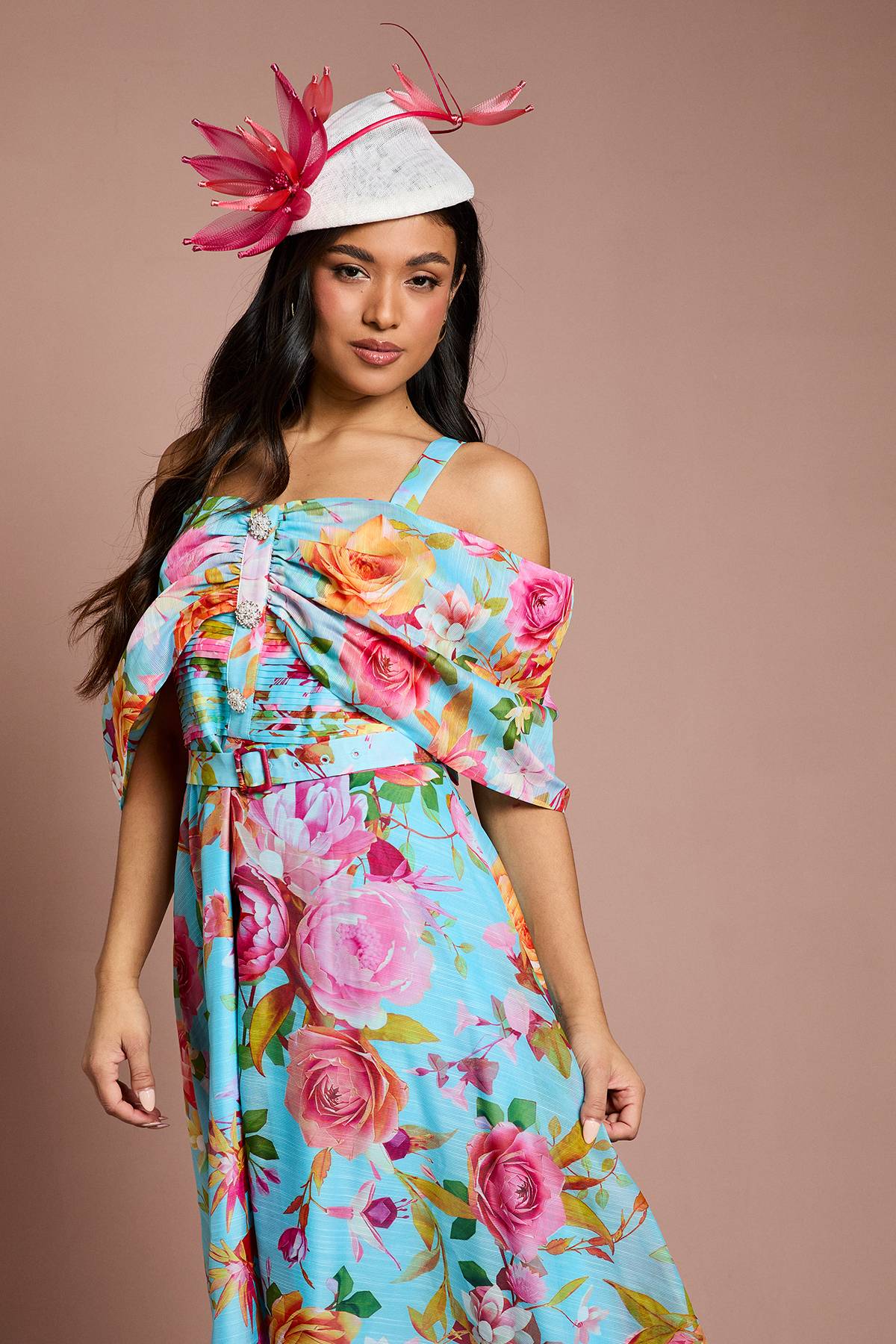 Coast Petite Lisa Robe Midi Évasée Bardot Couleur Tan