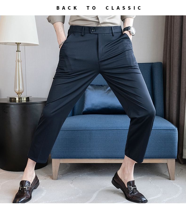 Blueforce - Mid Rise Plain Cropped Tapered Dress Pants