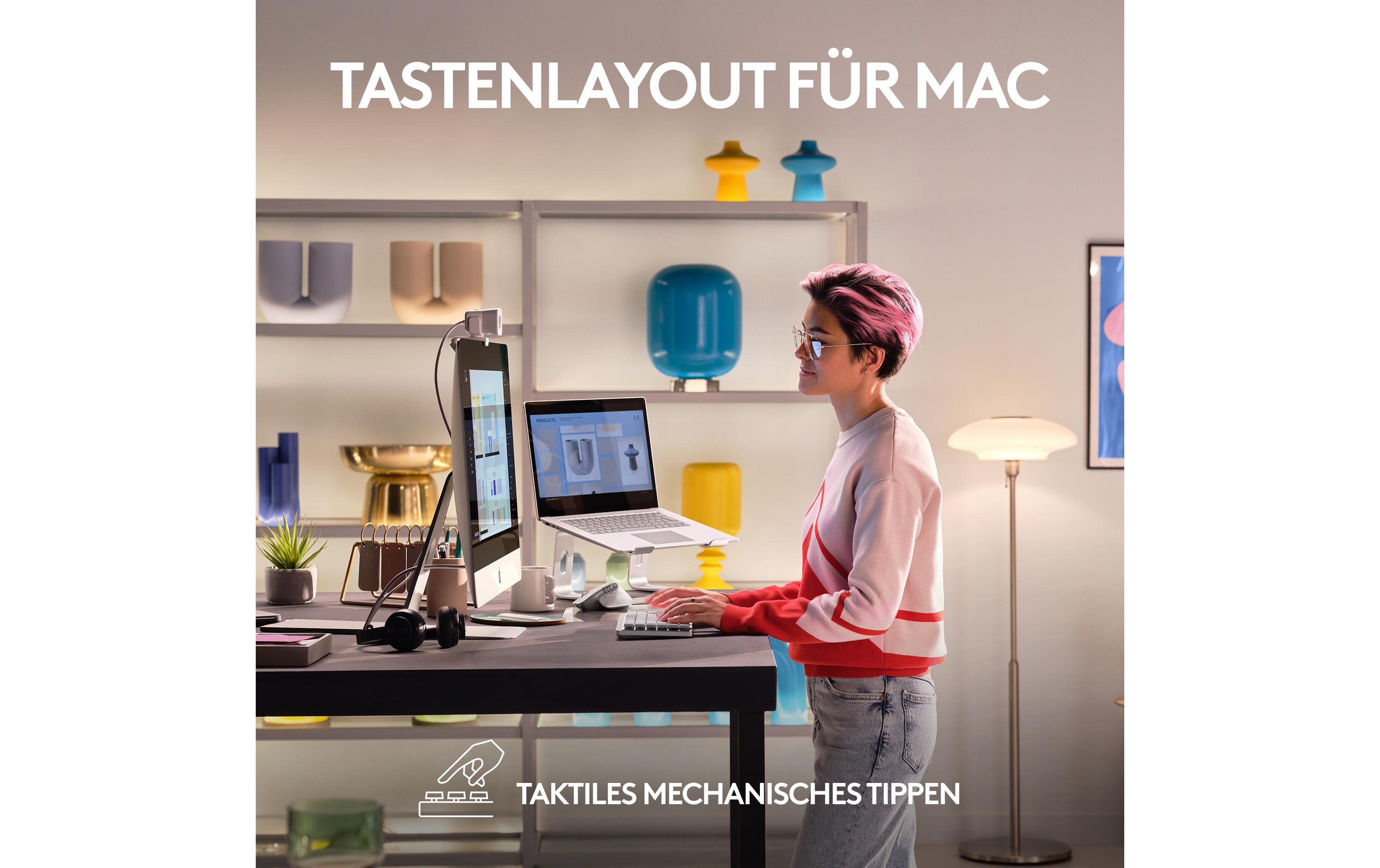 Tastatur MX Mechanical Mini for Mac pale grey<br>Für Mac optimierte kompakte, kabellose Business-Tastatur mit mechanischen Tasten