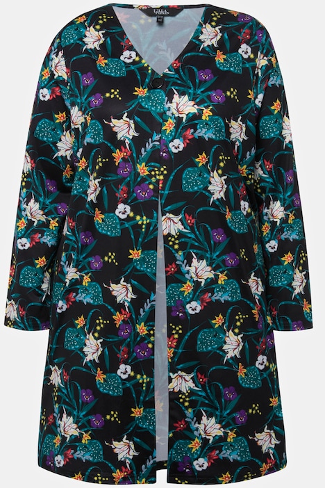 Jerseyjacke, Blüten, V-Ausschnitt, Seitenschlitze