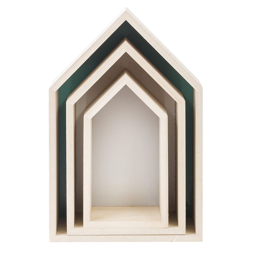 Set de maisons en bois à emboîter - Bleu ou Jaune
