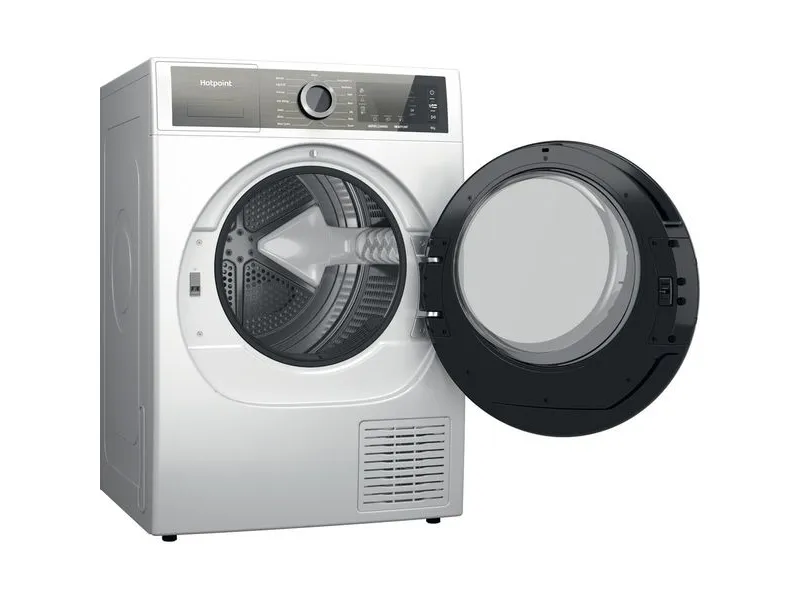 Hotpoint H8 D94WB EU, Fritstående, Front-læsning, Varmepumpe, Hvid, Dreje, Berøring, Højre