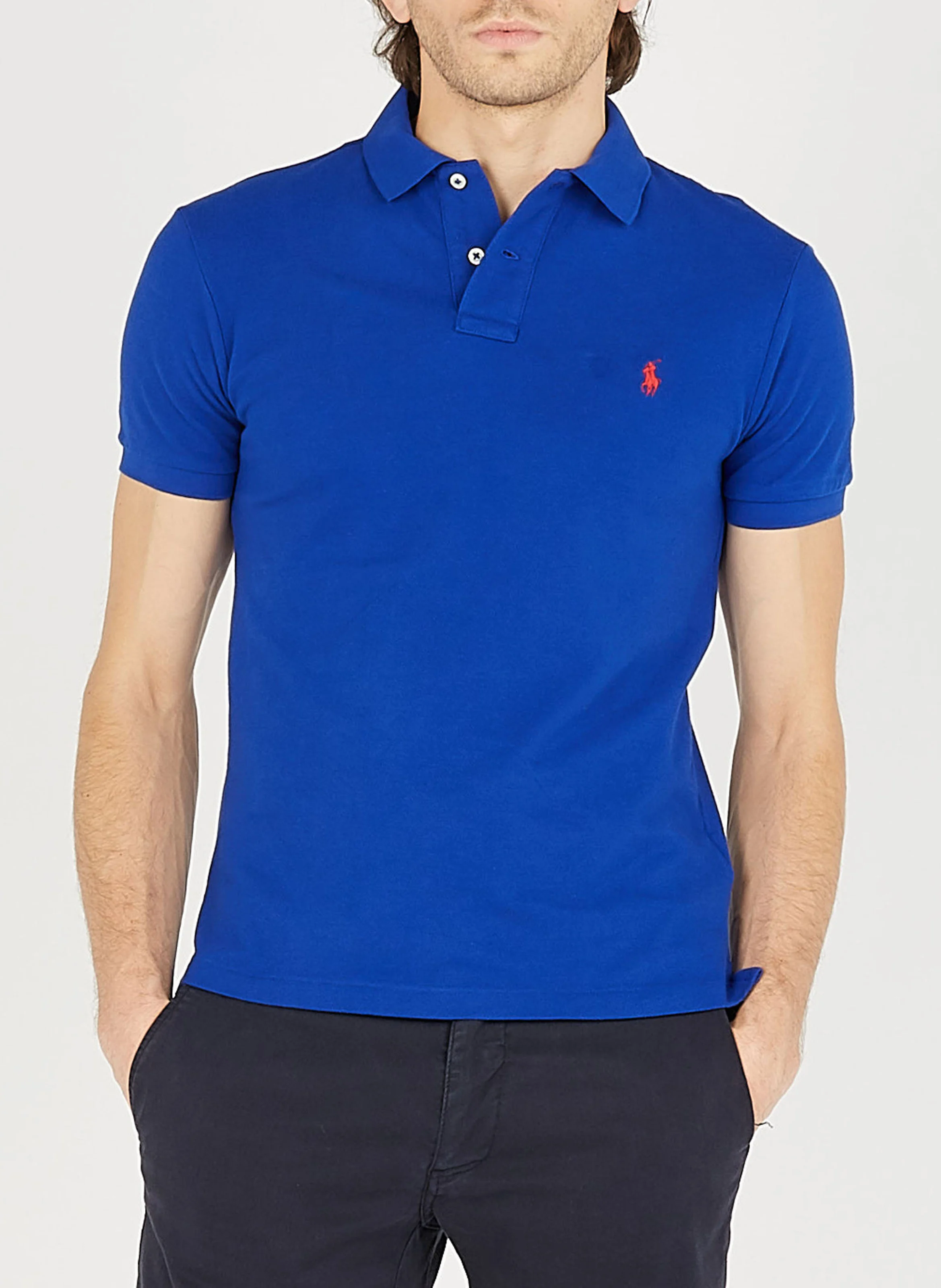 Polo slim-fit en coton piqué | Bleu