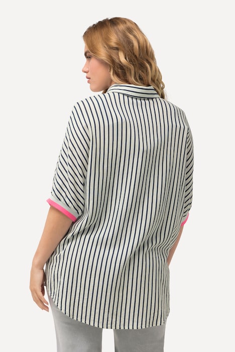 Hemdbluse, Leinenmix, Oversized, Hemdkragen, Halbarm