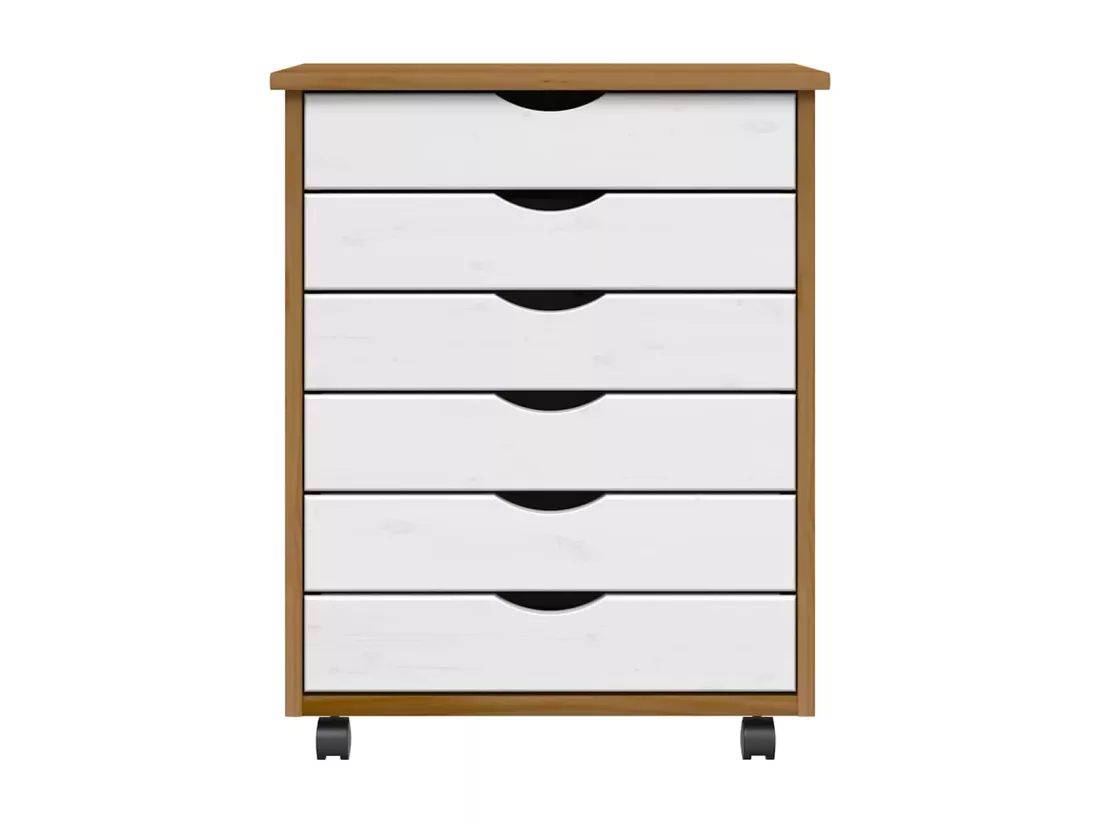 Armoire roulante avec tiroirs MOSS bois de pin marron miel