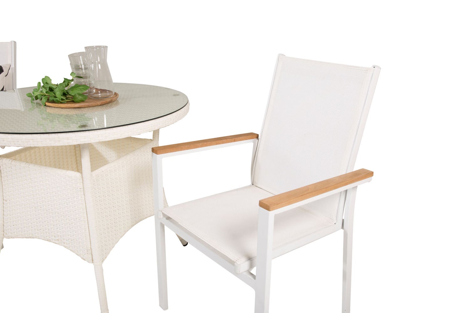 Volta tuinset, tafel Ø90cm en 2 stoelen, Texas wit. 90 x 90 x 74 cm