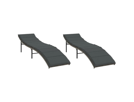 VIDAXL - Bain de soleil Chaises longues lot de 2 avec coussins gris résine tressée