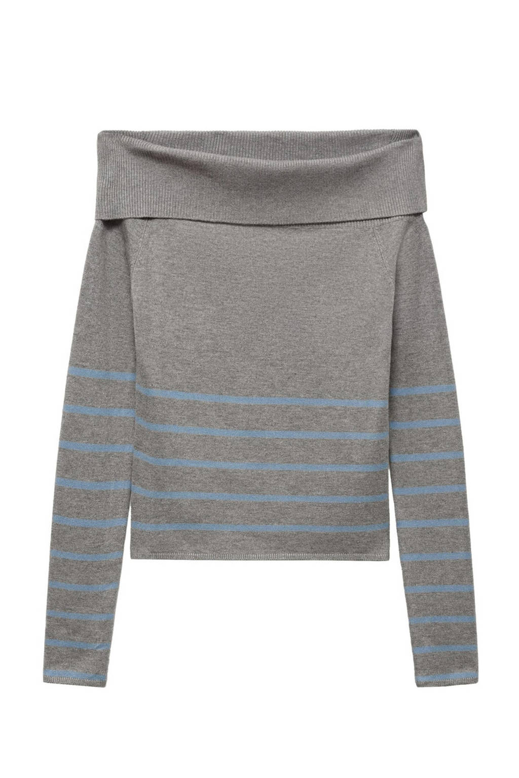 MANGO TEEN gebreide offshoulder trui grijs/lichtblauw
