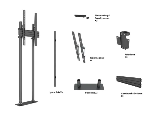 Multibrackets M Pro Dual Pole Floormount - Stativ - for LCD display - plastik, aluminium, stål - sort - skærmstørrelse: 65