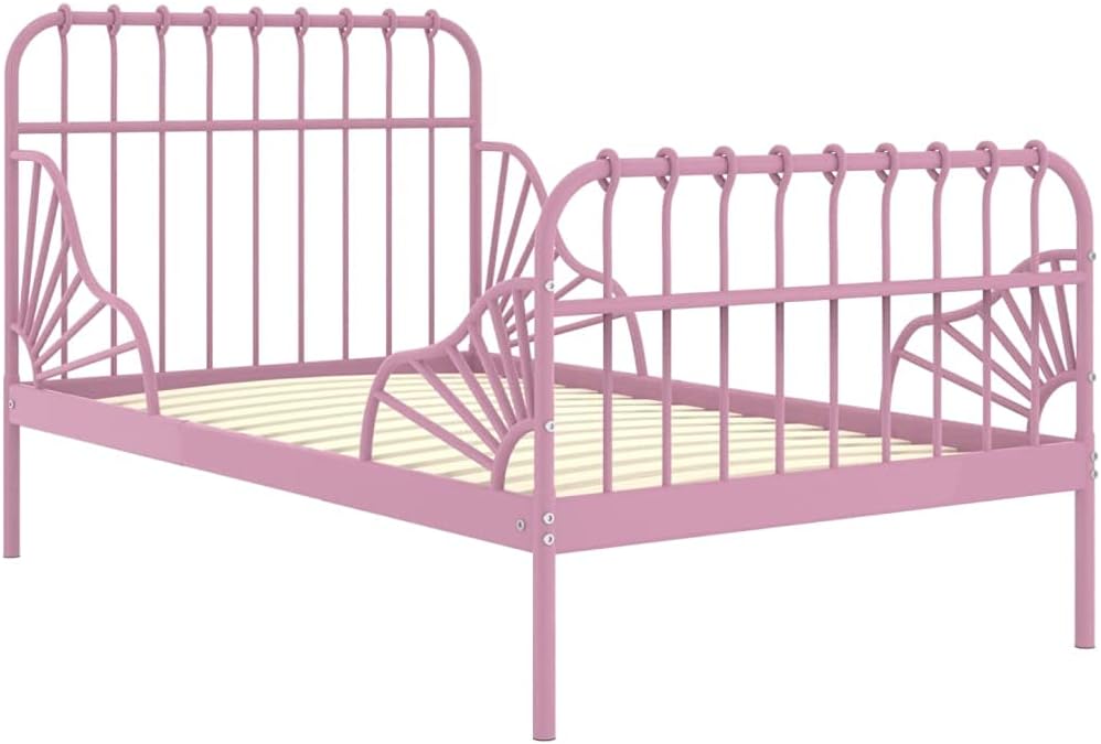 vidaXL Ausziehbett Einzelbett Tagesbett Metallbett Bett Bettrahmen Bettgestell Schlafzimmerbett Schlafzimmermöbel Rosa Metall 80x130/200cm