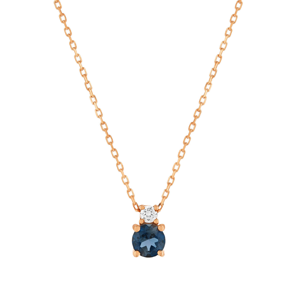 Collier or 375 rose topaze zirconia, 45 cm