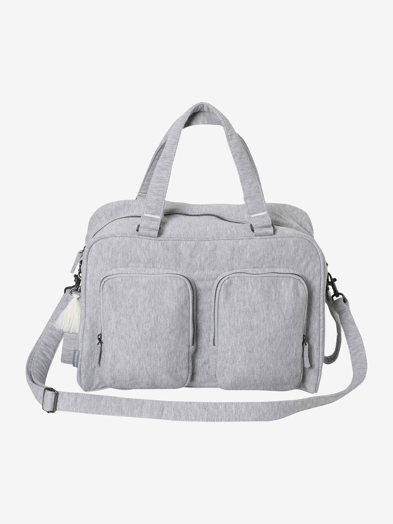 Bolsa de maternidade familiar com vários bolsos, tamanho médio, cinza mesclado