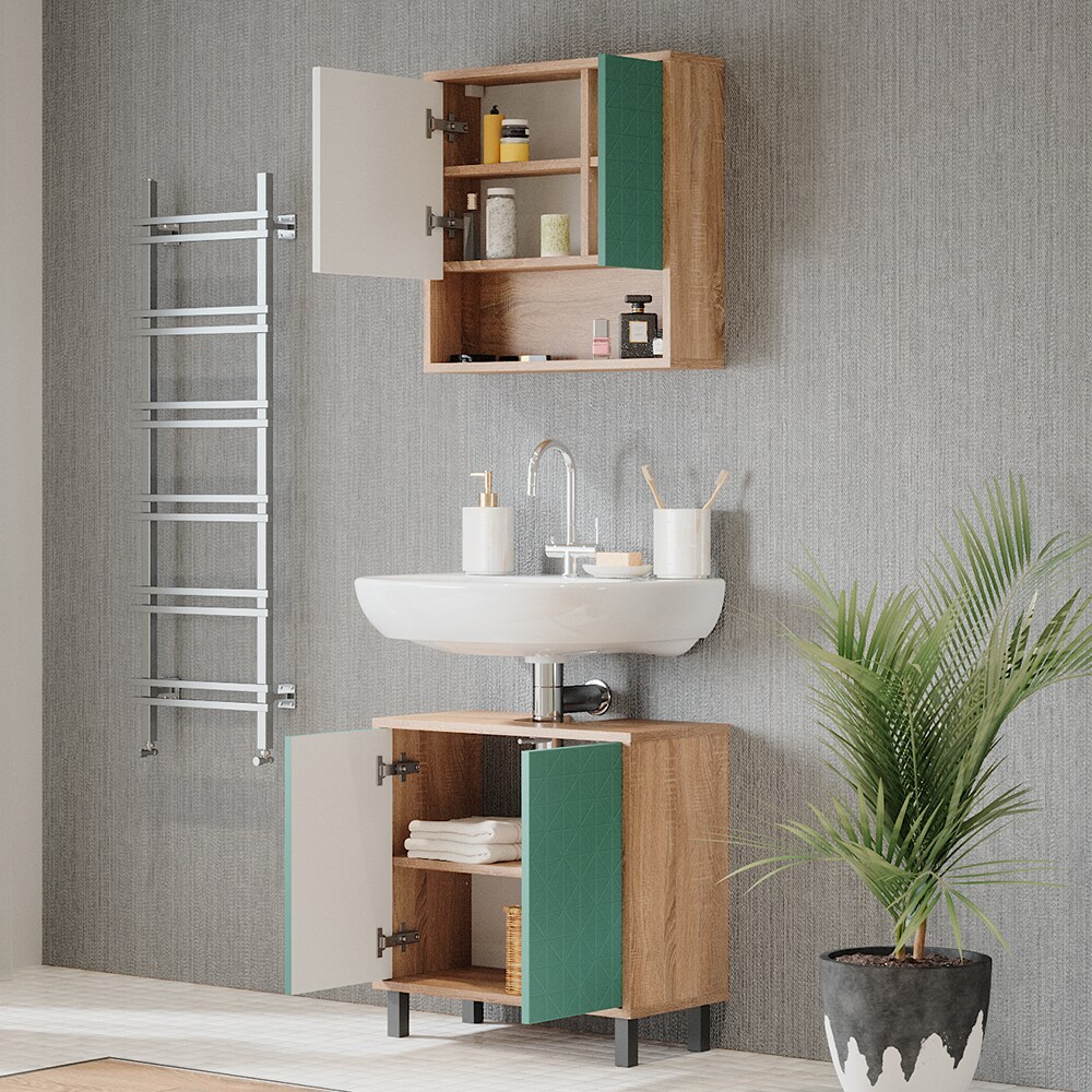 Vicco Badmöbel-Set Agasta sonoma, Badezimmerschränke 3D Optik