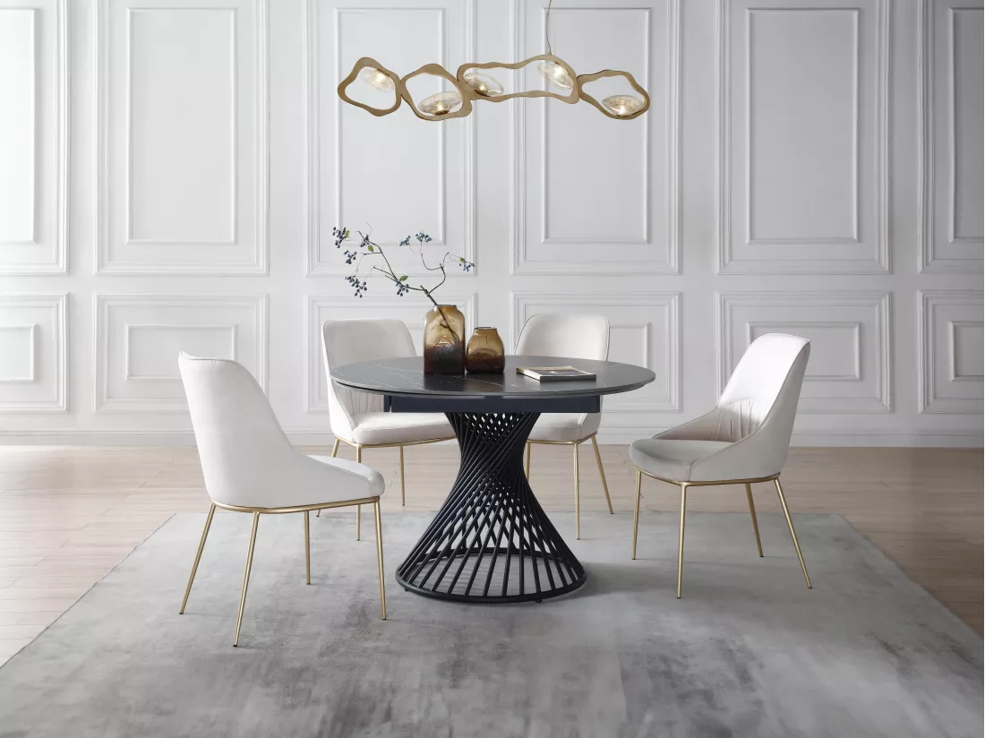 Table à manger extensible 4 à 8 personnes en céramique et métal - Effet marbre noir - CASTINA