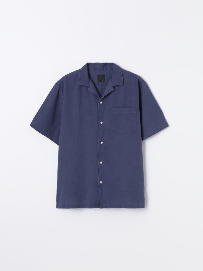Camisa de algodão e linho - Azul-marinho