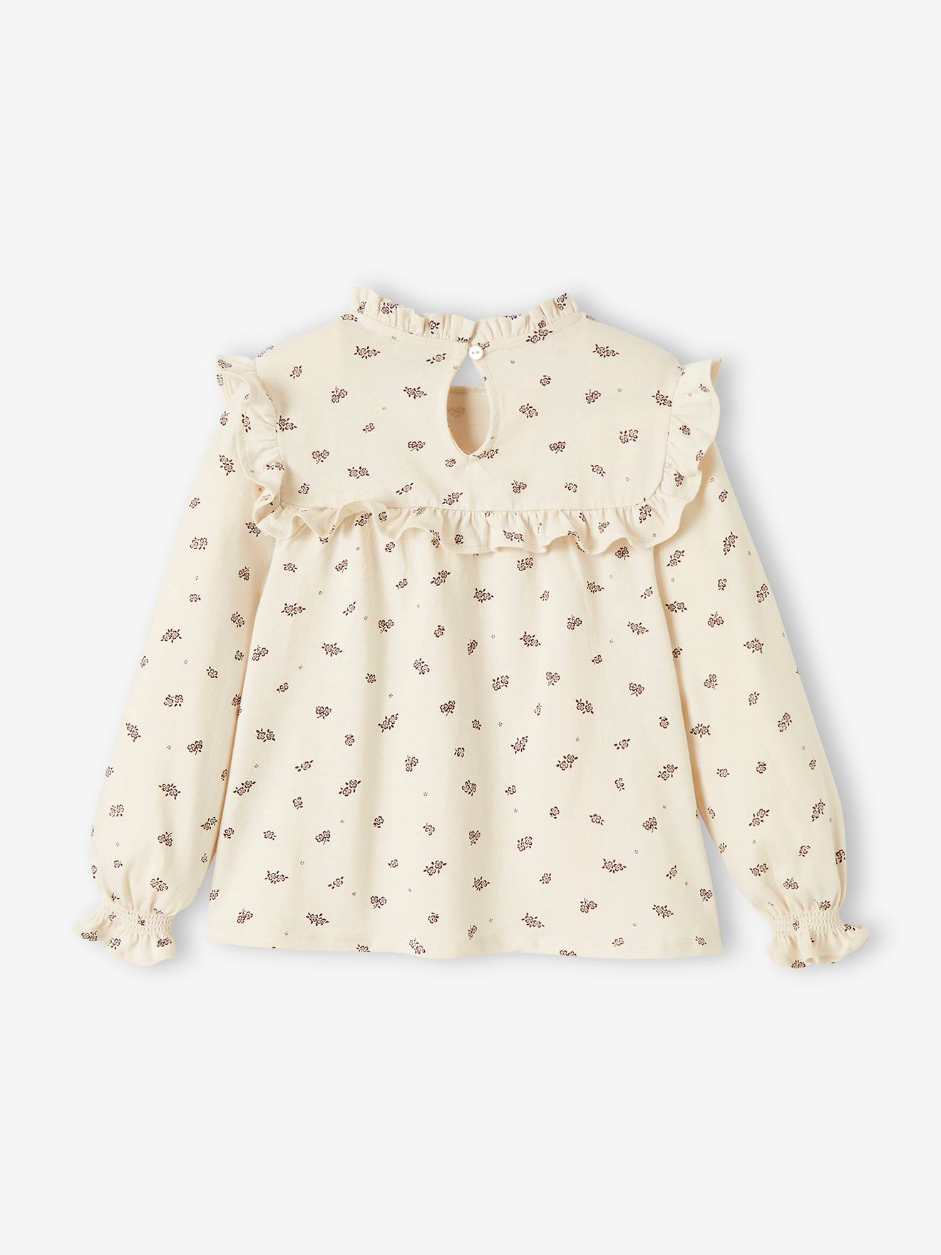 Blusa estilo camiseta bege claro com estampa floral para meninas
