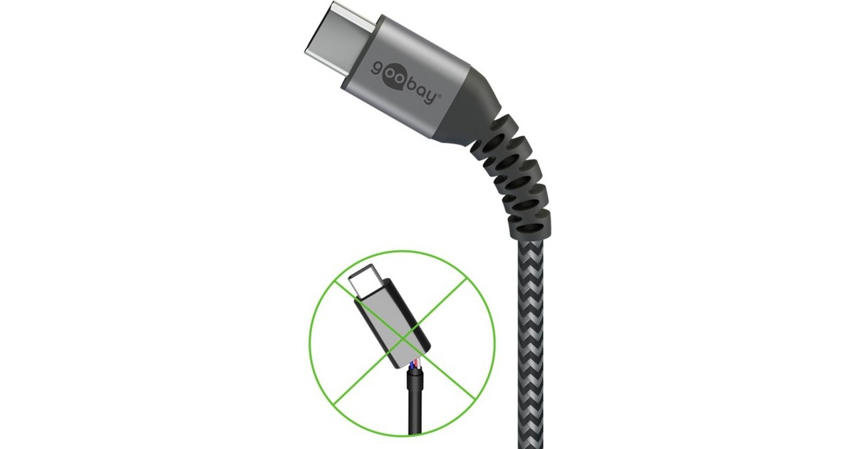goobayUSB-C > USB-A textielkabel met metalen aansluitingen  (Grijs/zilver, 1 meter)