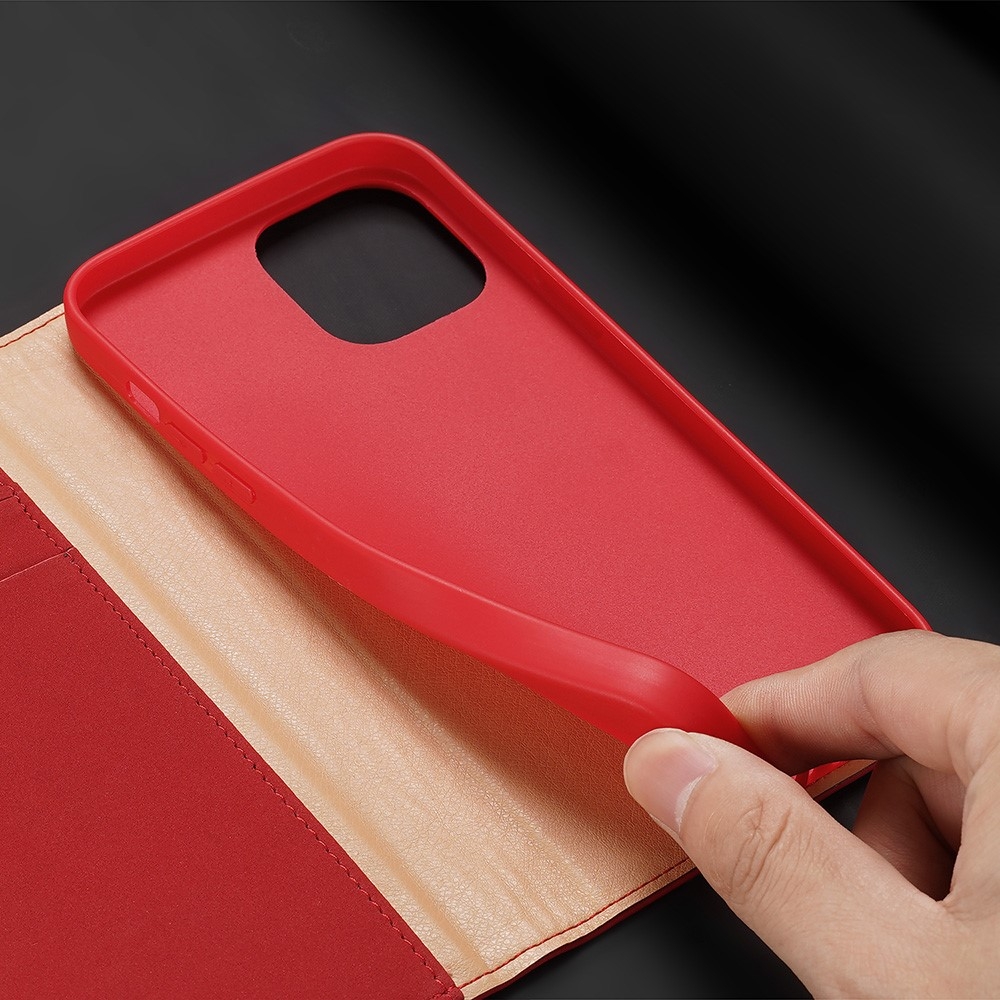 iPhone 12 / iPhone 12 Pro Flip Wallet Cover Echtleder Tasche Wish Series - Rot