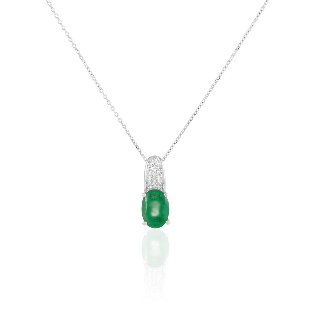 Collier Crista Or Blanc Emeraude Et Diamant