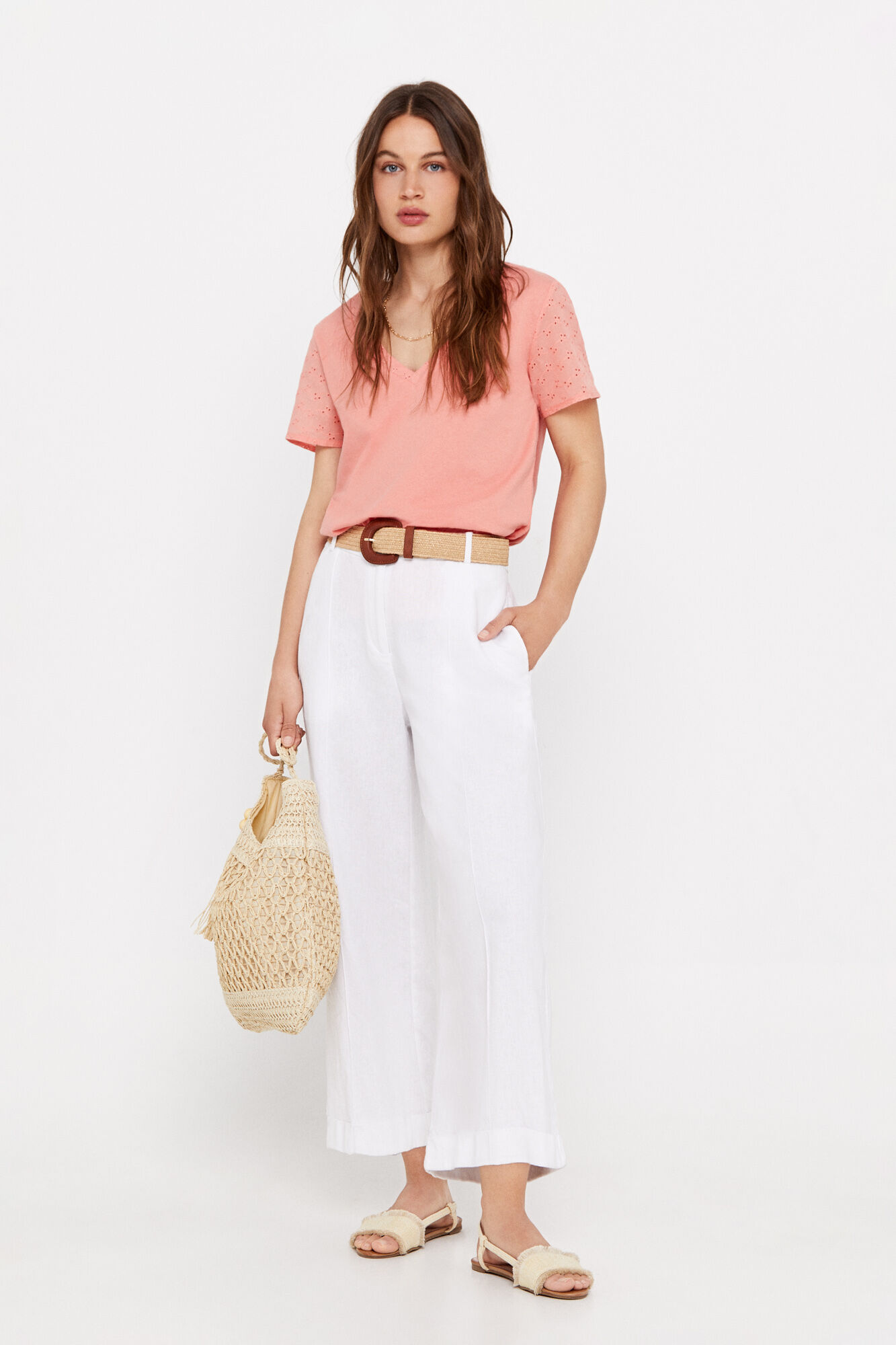 Camisa com detalhes em inglês - Coral