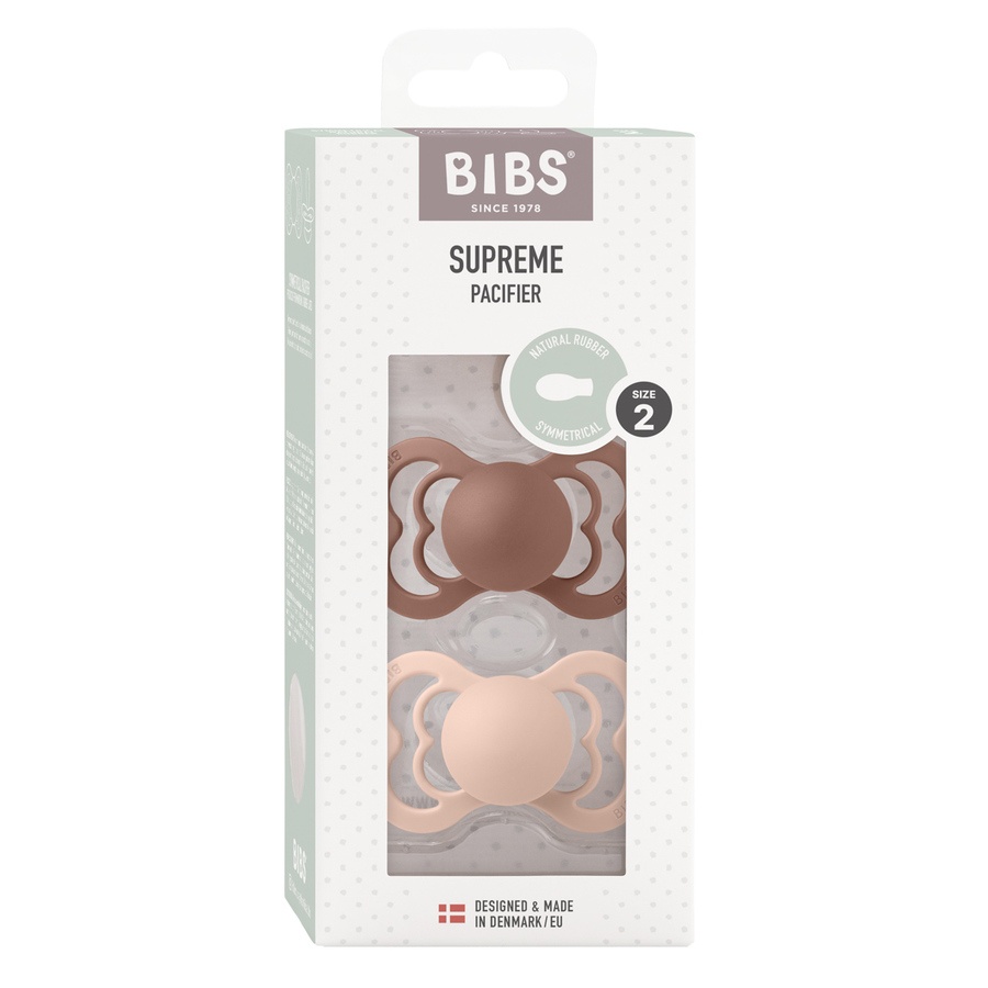 BIBS Pacifier Supreme Latex Woodchuck/Blush Size 2 2pcs