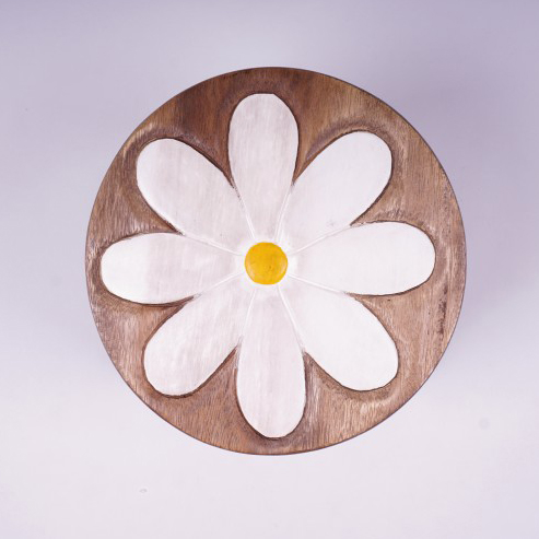 Hocker 'Blume', natur, weiß, Ø 25 cm, H 25 cm von fischer's lagerhaus
