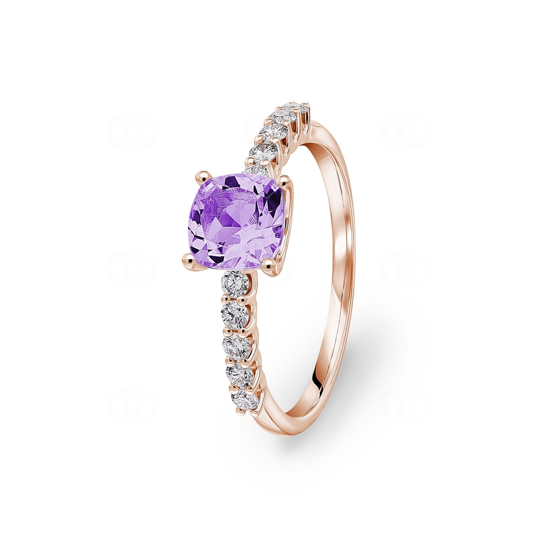Pavé Solitärring 750/18 K Roségold mit Amethyst & Diamanten 0.25 ct H/si