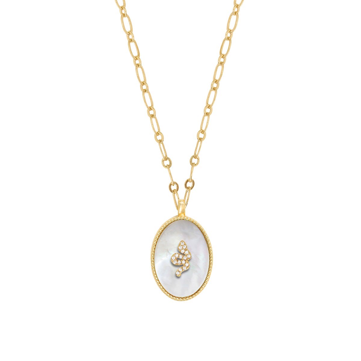 Collier nacre et serpent zircons doré à l'or fin 24k SALOMÉ