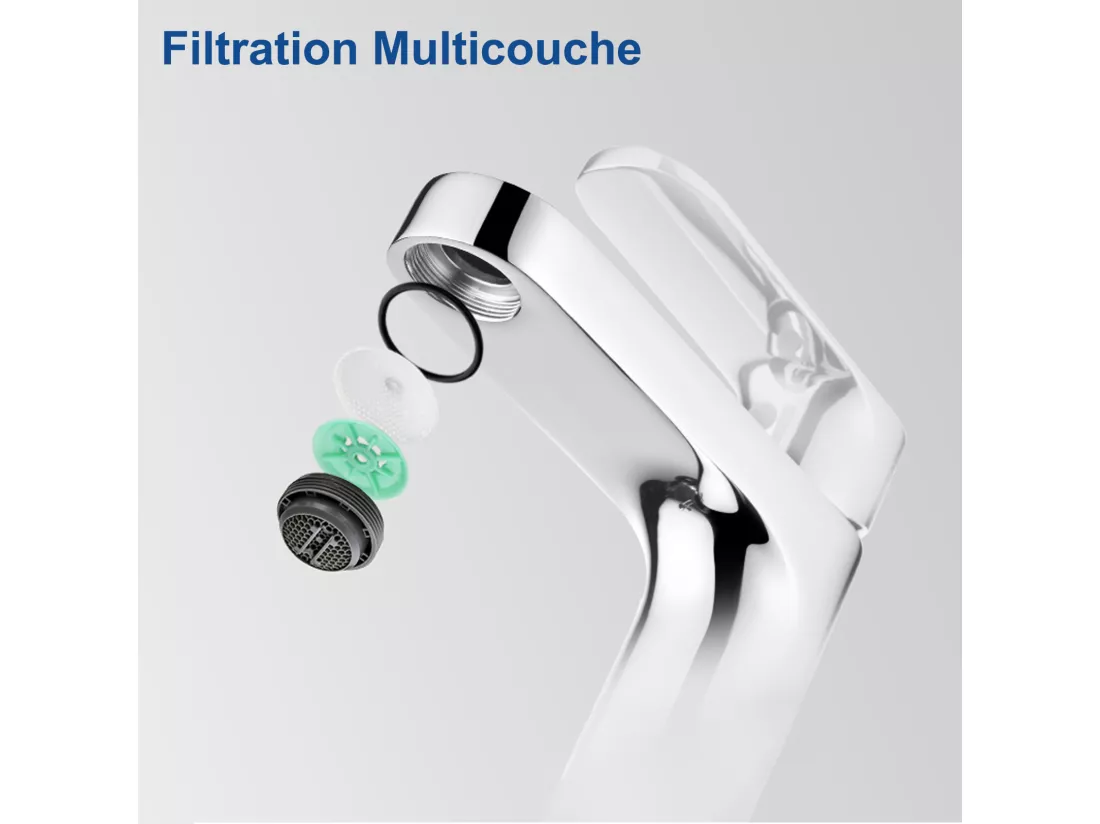 Robinet Salle de Bain Moderne, AuraLum Max Mitigeur pour Lavabo avec Finition or Rose, Laiton Robinet Lavabo avec Bulleur Rechange, Chromé,EU Modèle