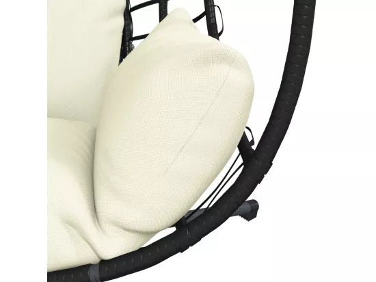 Chaise suspendue en forme d'œuf et support beige rotin et acier