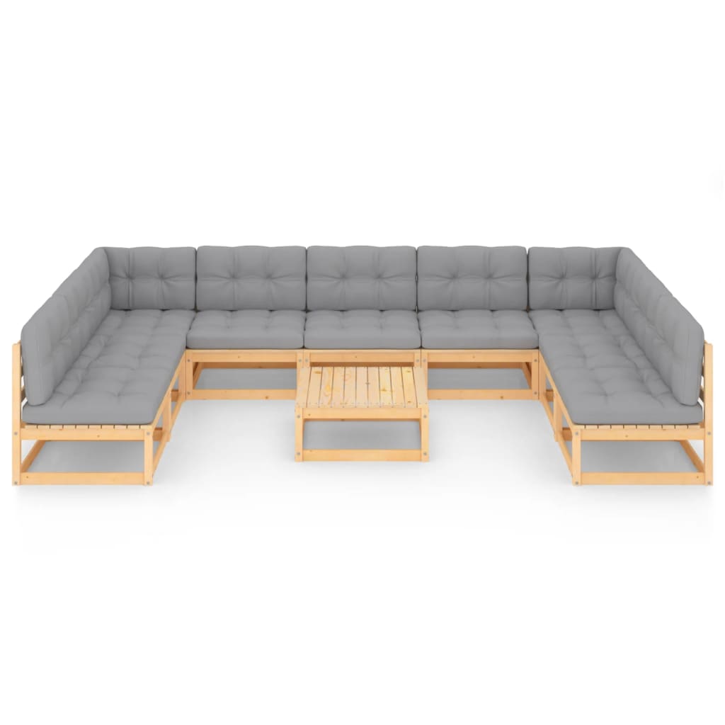 Salon de jardin meuble d'extérieur ensemble de mobilier 10 pièces avec coussins bois de pin massif