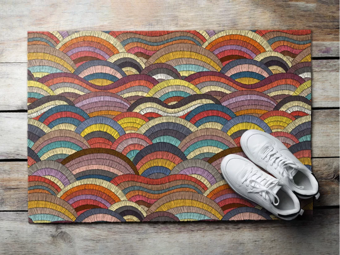 Paillasson d'intérieur moderne - Confortable et élégant - 90 x 60 cm - Abstraction colorée