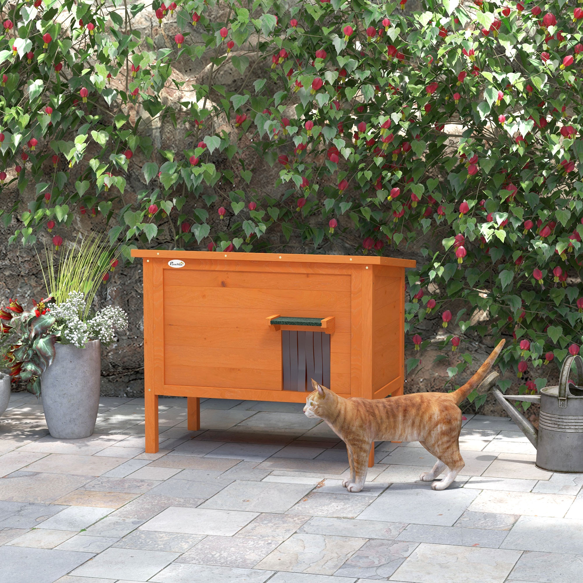 PawHut Katzenhütte mit Dach und Katzenklappe orange 85L x 50B x 68,5H cm