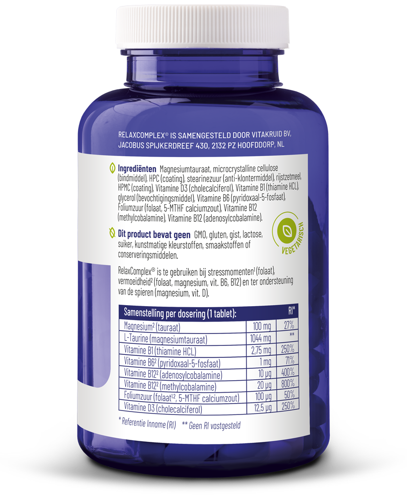 Vitakruid Relaxcomplex Oa Magnesium Tauraat & Vitamine D3 (90 tabletten)