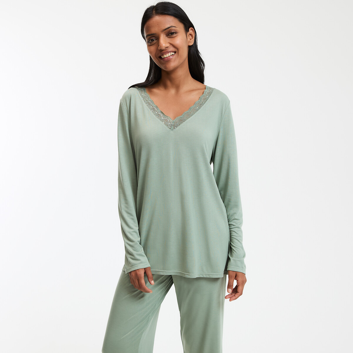 ANNE WEYBURN<br>Pijama de malha de viscose de manga comprida