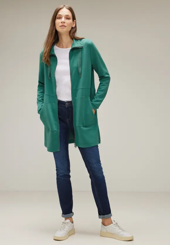 Lange Sweatjacke mit Zipper - lagoon green