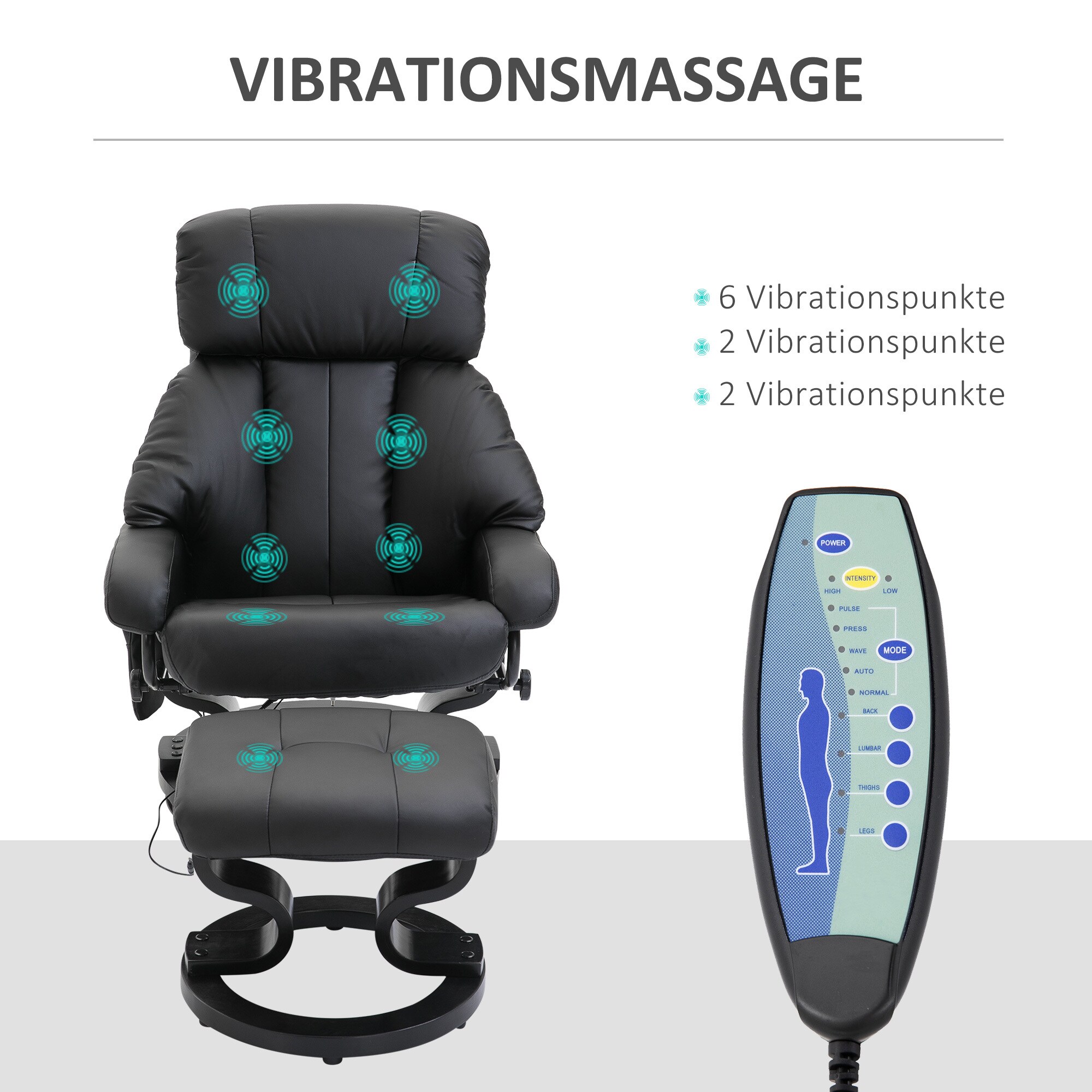 HOMCOM Massagesessel mit Fußhocker und Liegefunktion schwarz 76L x 80B x 102H cm
