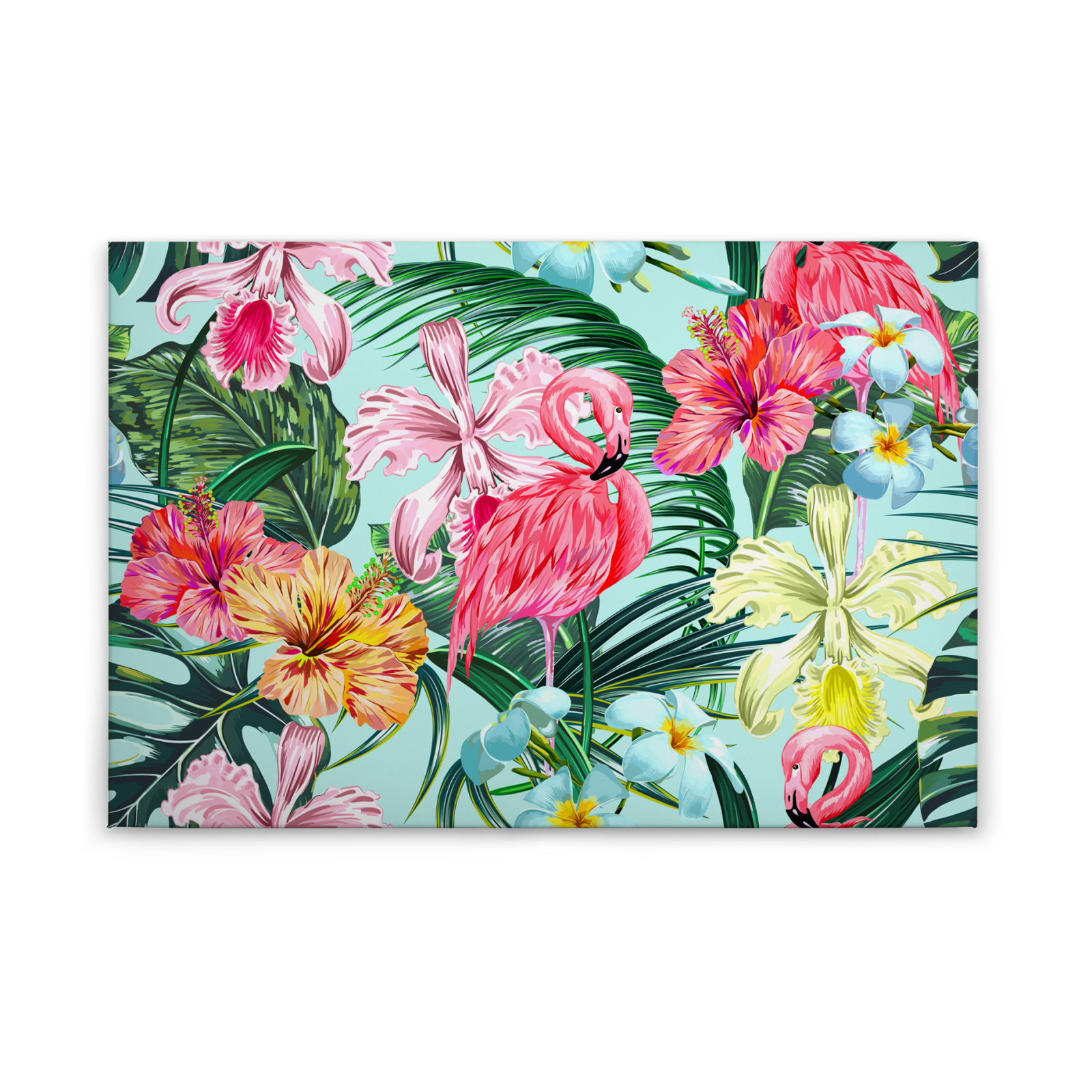 Leinwandbild FLAMINGO - grün-rosa-türkis - 90x60 cm