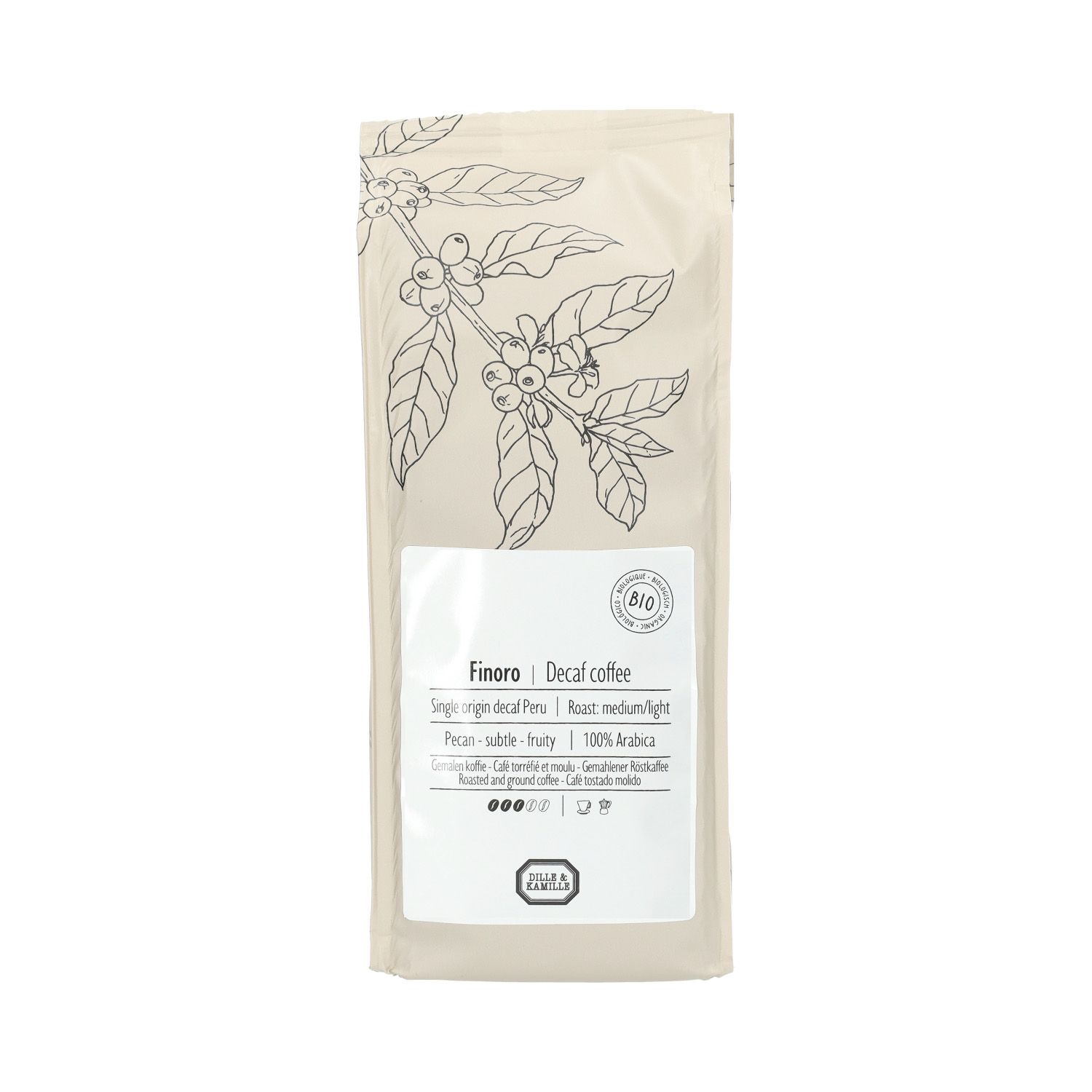 Gemalen koffie cafeïnevrij, biologisch, Finoro Peru, 250 gram